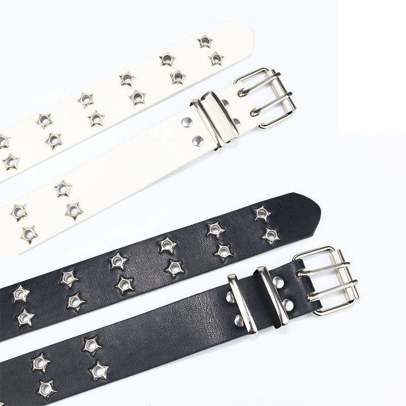 Hollow Punk Women'S Belt Double Pin Buckle Double Air Eye Belt Women'S Decorative Jeans Belt