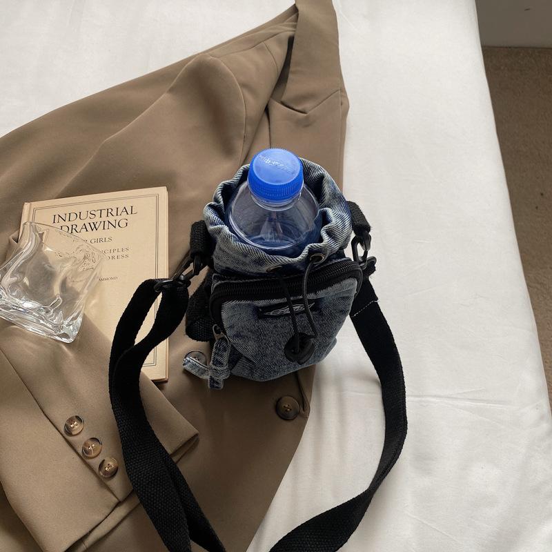 Multifunctional Personality Niche Design Creative Denim Mobile Phone Bag Shoulder Messenger Bag Foreign Style Versatile Water Cup Bag Women