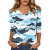 Women's Tops Three-quarter Sleeve Shirt V-neck Loose Casual Shirt Textured Printed T-shirt