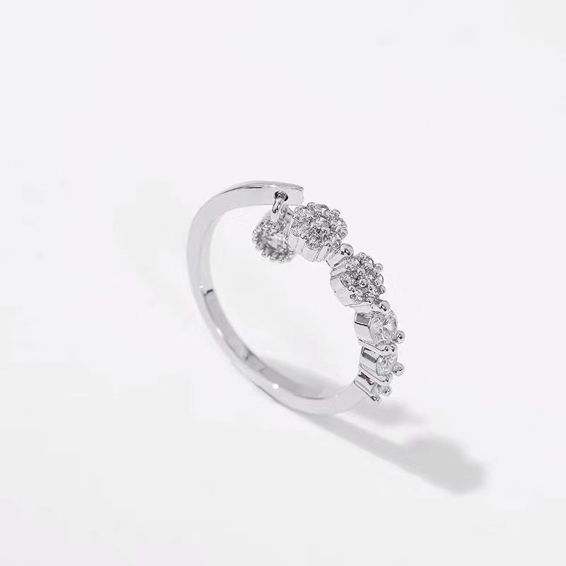 Fashionable Open Ring – Trendy Simple Japanese Korean Design with Micro-Set Full Diamonds Adjustable Open