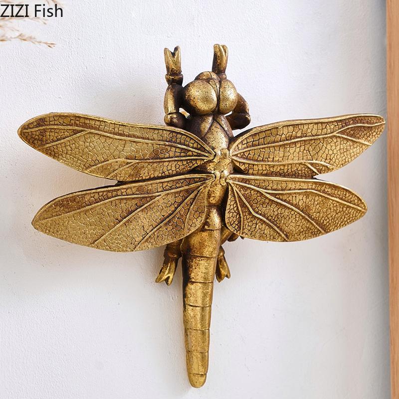 Goldene Libelle Wandbehang Ornamente Wohnzimmer Dekoration Wandhintergrund Display Insektenskulptur Wandmontierte Dekorationen