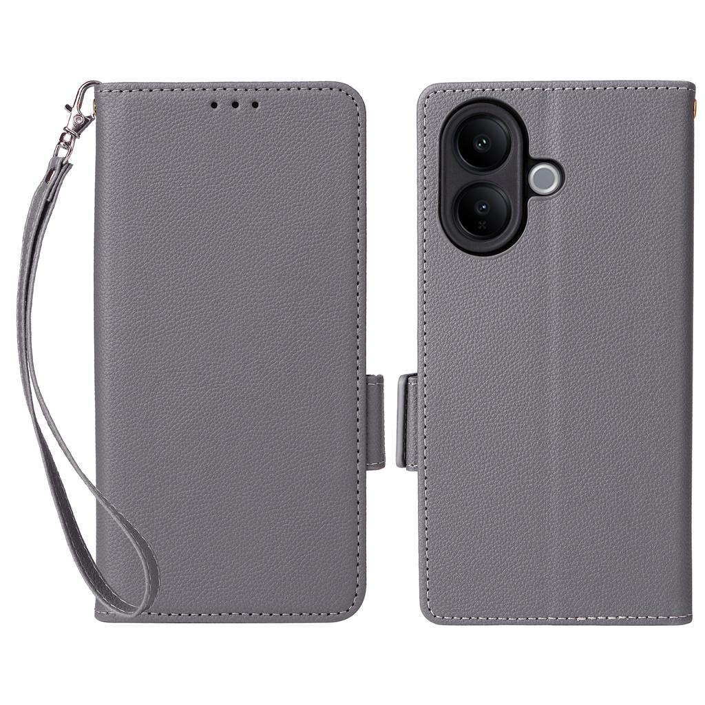 For Vivo V60 Lite 4G/5G Case Litchi Texture Wallet Leather Phone Cover with Wrist Strap