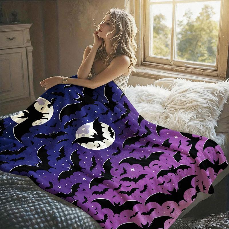 Night Bats Flannel Blanket Warm Soft Halloween Christmas Decorative Couch Warm Cozy All-Season Gift