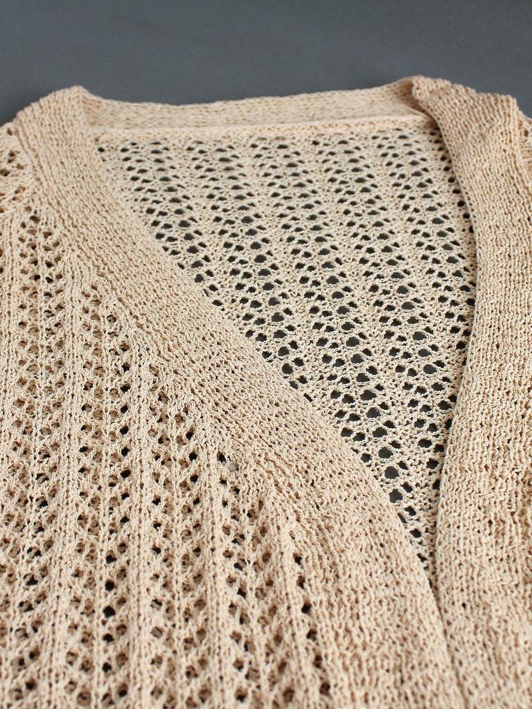 European-American Beach Style Thin Knit Cardigan Sweater with Hollow Design - Long Sleeve