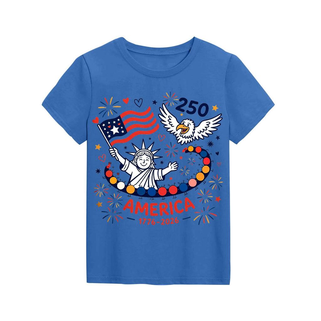 Fashionable Round Neck Short Sleeve Work Clothes Printed Tops For KID Summer Tops
