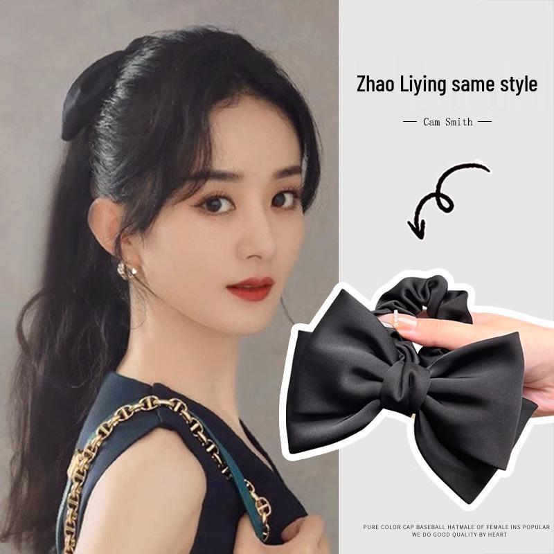 Black Bow Hair Tie: Elegant Ponytail Holder & Rubber Band for Women