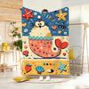 Painting Cute Cat And Fish Throw Lightweight g Flannel Blanket Soft Skinfriendly for Summer Cooling