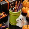 Novelty Halloween Gift for Office Pen Holder Cute Ghost/Skull Bamboo Tube Shaped Pencil Desk Organizer Pens And Pencils Cup Multi-functional Desktop