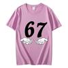 Amerikanischer Stil Six Seven 67 Cartoon Reine Baumwolle Bedruckt Sommer Neuer Modetrend T-Shirt für Unisex und Damen Locker Freizeit T-Shirt