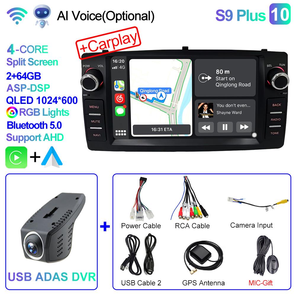 2din Android 12 Wireless CarPlay Android Auto Car Radio Multimedia GPS for Toyota Corolla E120 2003-2006 BYD F3 Stereo 4G