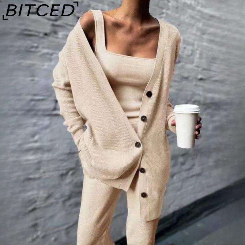 BITCED Knitted Three-piece Summer Women's Coat, Vest and Trousers Set
