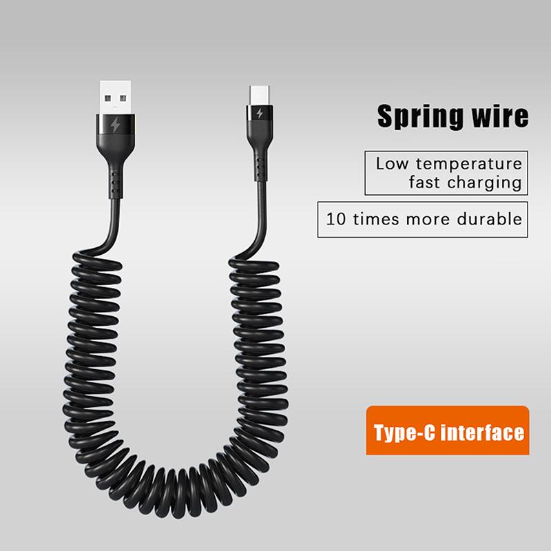 120W USB Typ C Snabbladdningskabel 6A Fjäder Teleskopisk Billaddningskabel Höghastighetsladdning Datakabel Telefontillbehör