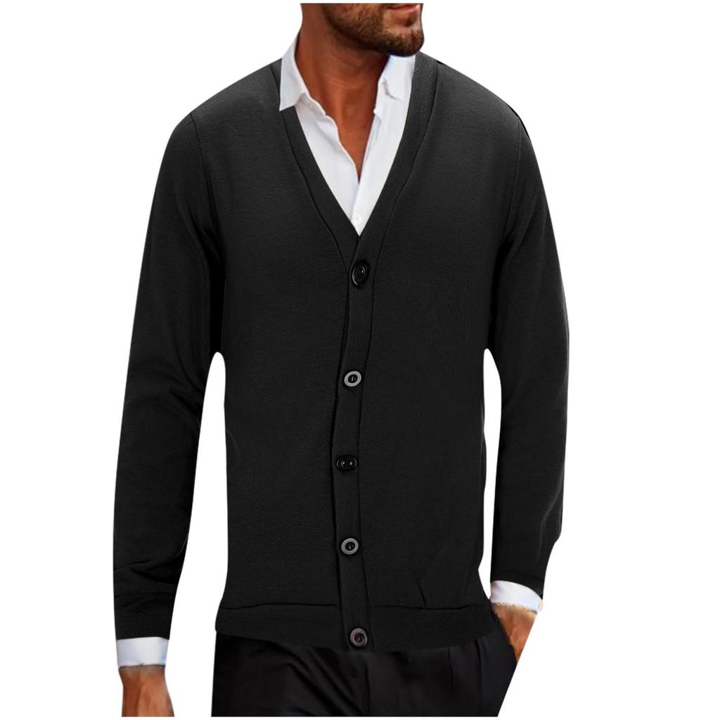 Mens Solid Color Button Casual Loose Knit Cardigan Solid Color Button Cardigan Men's Fashion Cardigan Jacket