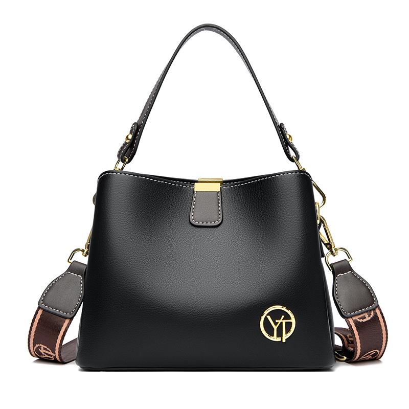 New Retro Large Capacity Women Shoulder Bag Solid Color PU Leather Crossbody Bag Female Casual Bucket Designer Messenger Handbag