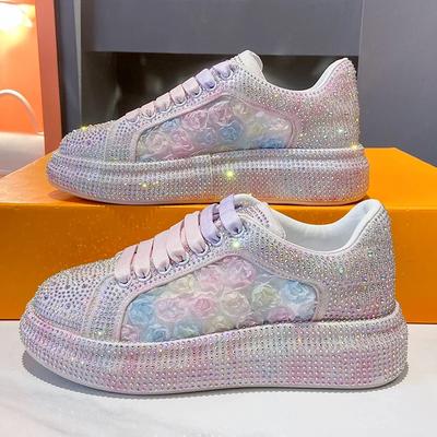 Zapatos de Diseño de Verano para Mujer Nuevo Estilo Moda Zapatos de Plataforma Rosa Plataformas de Lujo Zapatillas Marea Brillo Pedrería Zapatos