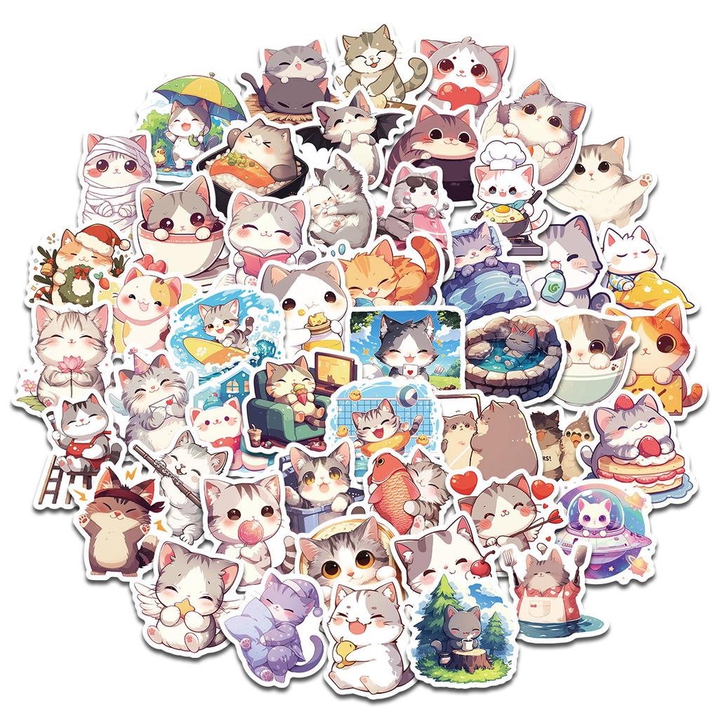 50 Cute Cat Diaries Japanese Cute Cartoon Graffiti Stickers Cute Pet Cat Life Daily Stickers