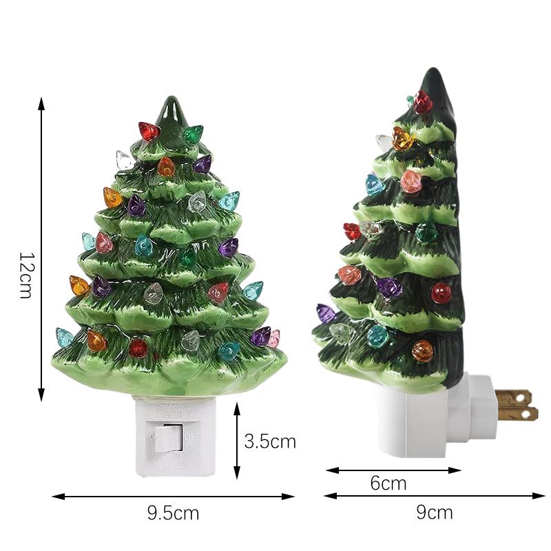 Resinous Christmas Tree Night Light Two Colours Ceramic Christmas Tree Bedside Lamp Mini Christmas Tree Bedside Lamp