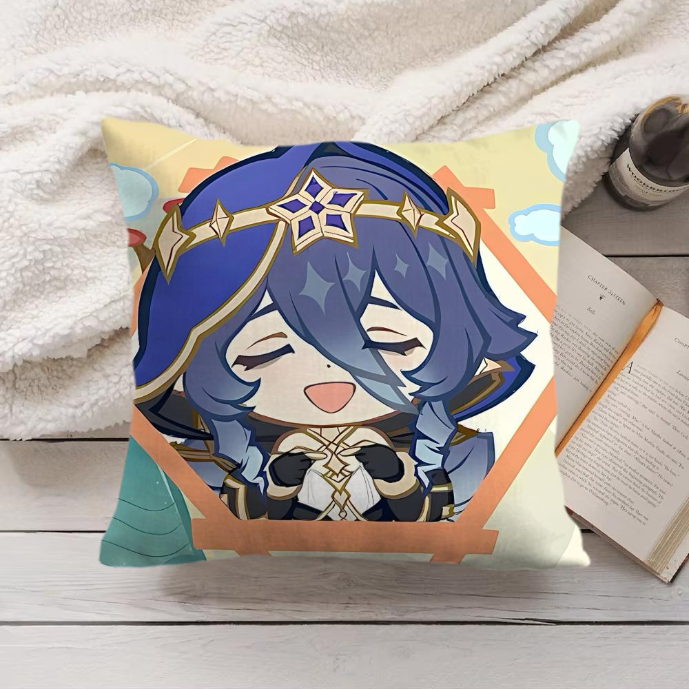 Layla Cute Genshin Impact Cushion Cover Silky Short Plush Invisible Zipper Dustproof Sofa Pillow Case For Home Decor