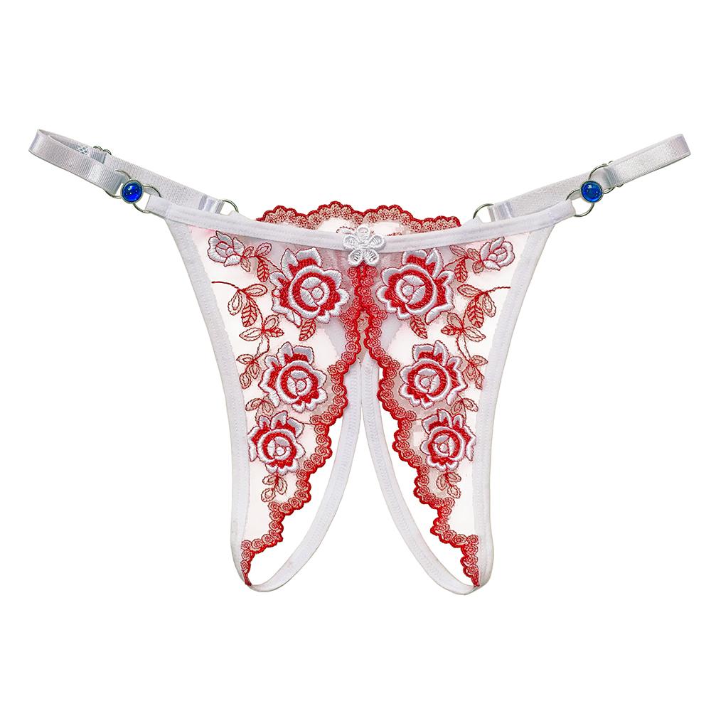 Erotic Panties Women Lace Thongs Embroidery Open Crotch G-String T-Back Briefs Underwear Adjustable Ladies Panties Sexy Lingerie