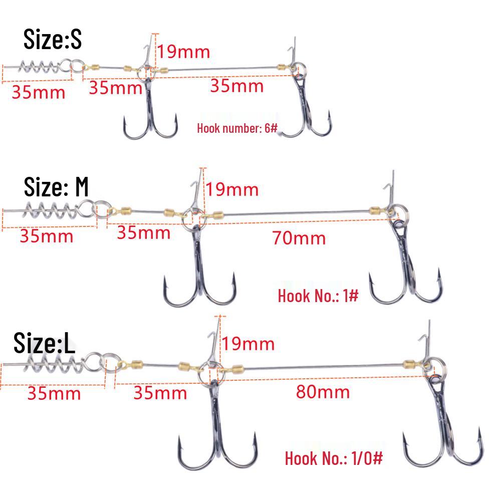Spring-Loaded Double-Hook Steel Wire Fishing Rig with Lock Pin