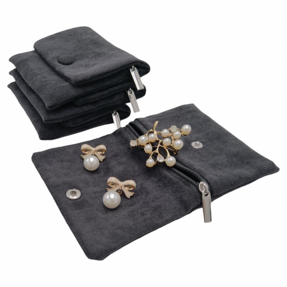 

1PCS Snap Zipper Storage Bag Velvet Jewelry Organizer Bracelet Necklace Earrings Storage темно серый