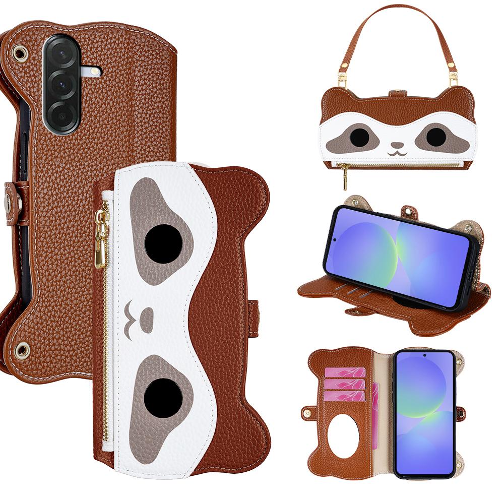 

Для Samsung Galaxy A36 5G Чохол з милим дизайном єнота, обкладинка для телефону зі шкірозамінника з ремінцем на зап ястя