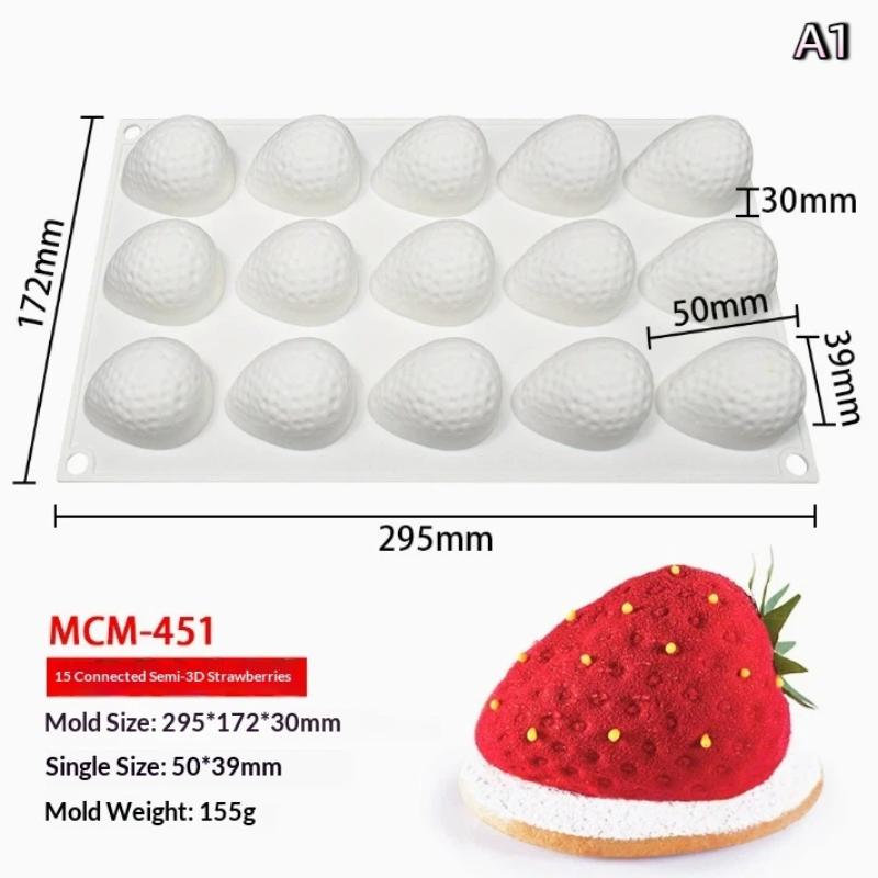 .1pc Silicone Baking Molds For Strawberry Fruit Dessert Mousse Mold Silicone Cake Mold Cake Decorations Reusable Making Moulds