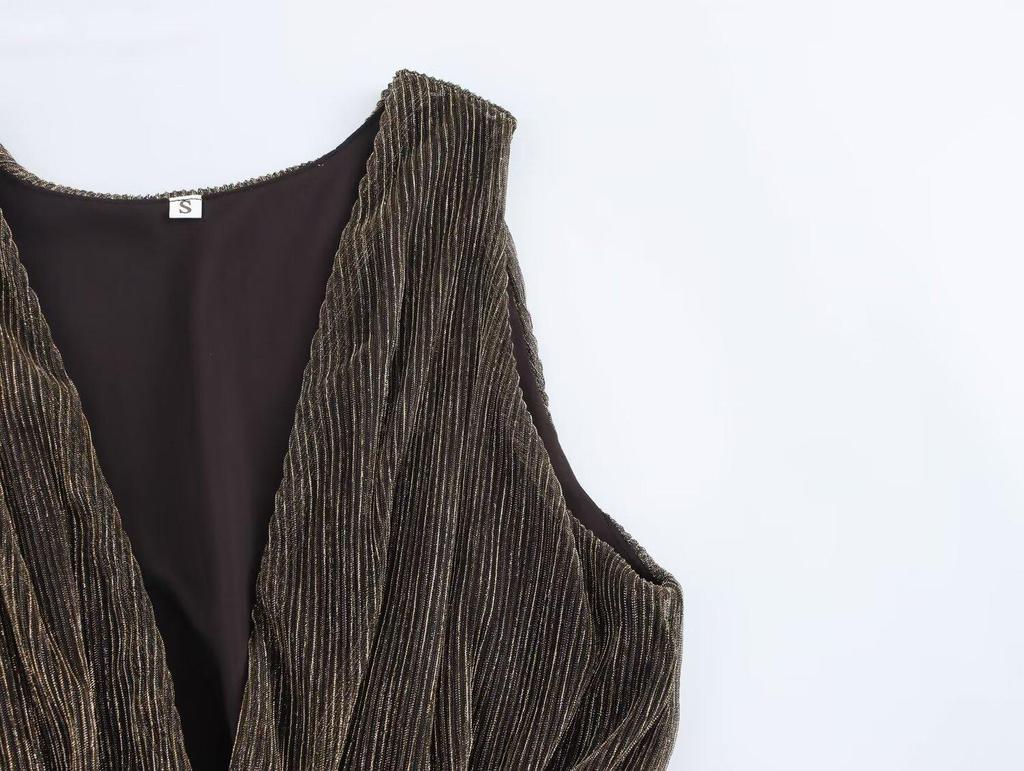 Spring 2025 European & American Style Women's Fashion Deep V-Neck Sleeveless Waist-Hugging Long Dress