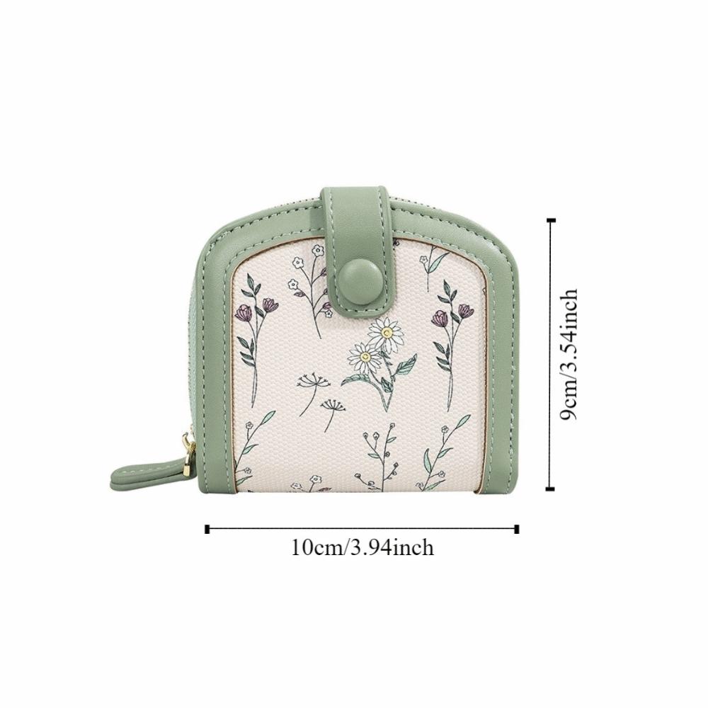 Floral Print Mini Coin Purse Bag Zipper Pouch Card Holder Portable PU Leather Short Wallet Women