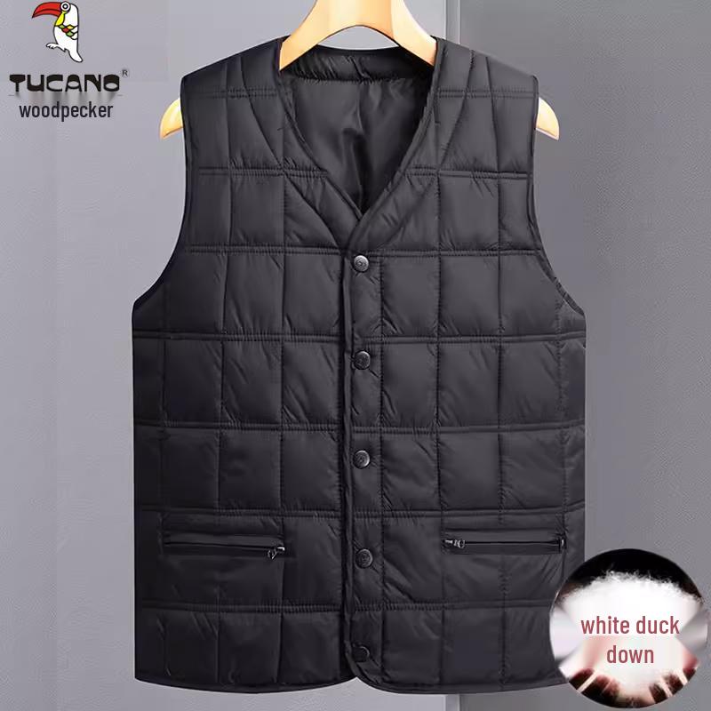 Męska zimowa kamizelka z polaru Woodpecker - Bezrękawnik z dekoltem V dla osób w średnim wieku i starszych
