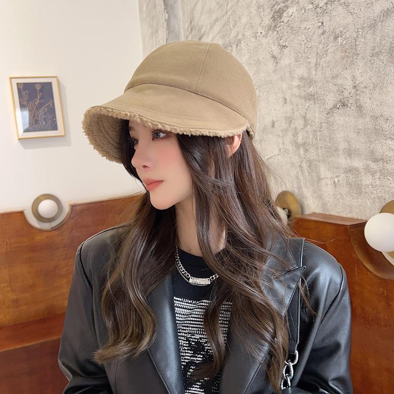Autumn and winter warm plush double-sided casual versatile bucket hat women