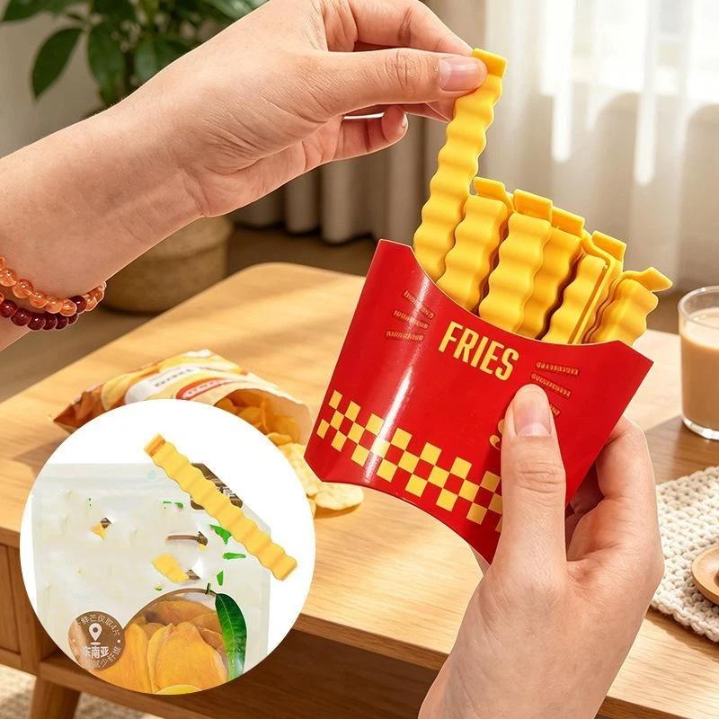 1 Set Cute Fries Shaped Food Bag Clips Airtight Seal Reusable For Kitchen Snack Fresh Preservation