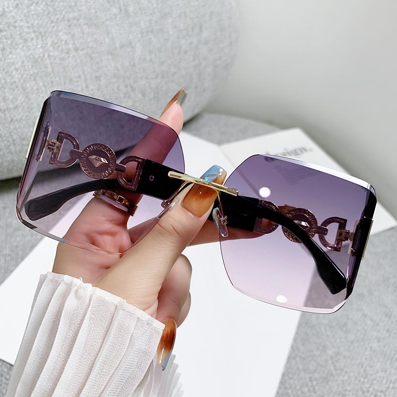 New curved large frame sunglasses for women's trendy high-end hollow design frames to make slim and anti-ultraviolet sunglasses