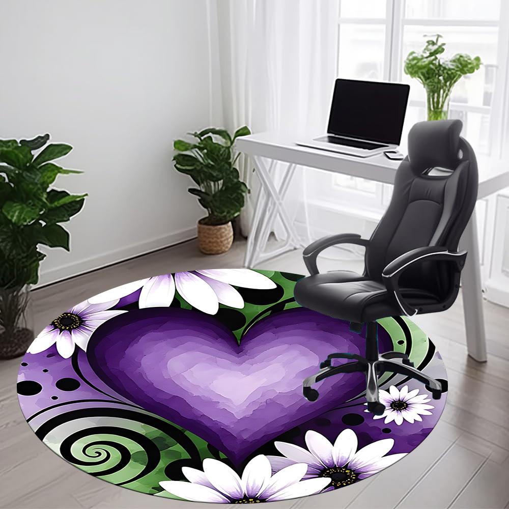 1pc Heart Flowers Office Round Area Rug, Indoor Mat Suitable ForOffice, Under Office Chairs Bedroom Living Room Home Decor, Room Deco  D093