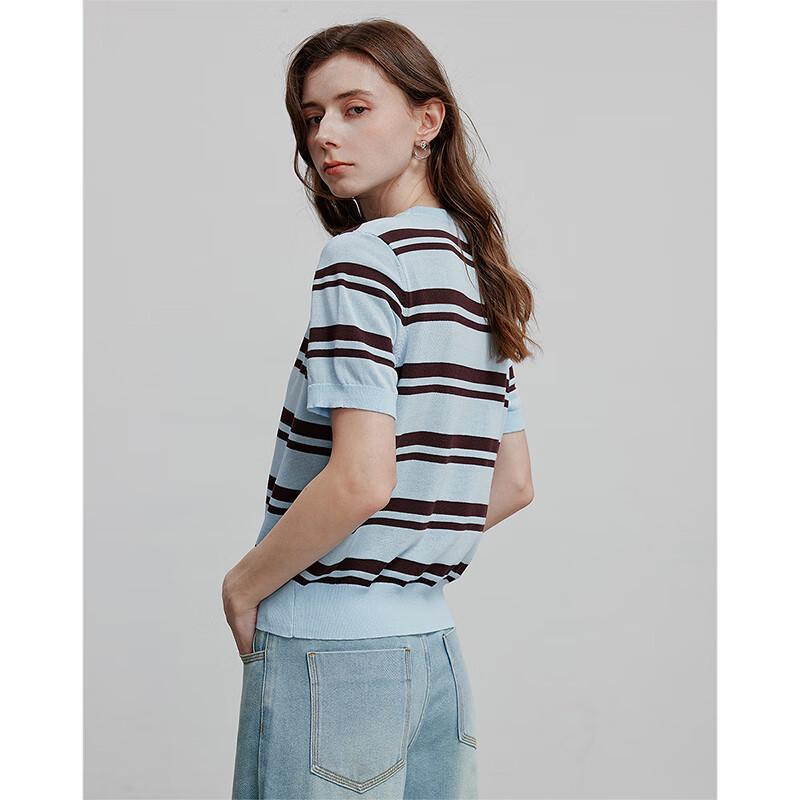Chuyu Women's 2025 Summer Ice-Cool Striped Embroidered Knit Top