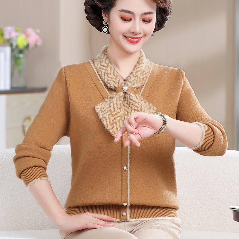 

Женский зимний флисовый свитерный комплект: Теплый бархатный, толстый топ для среднего возраста на осень и зиму 4XL (145-160 jin)