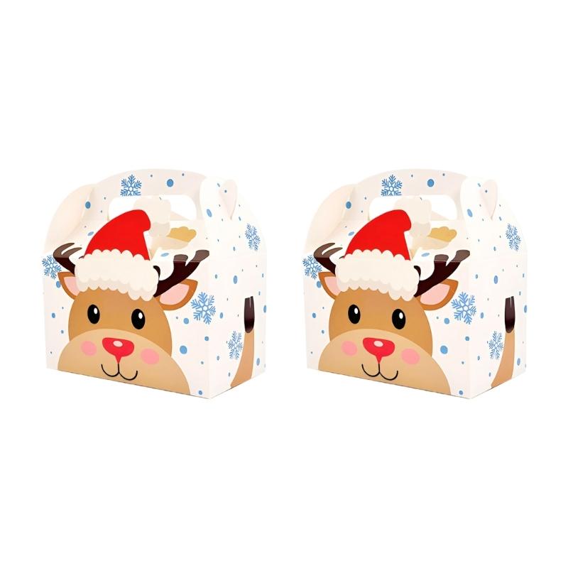 Environmental Friendly Paper Substance Christmas Holiday Party Candy Box With Handle For Cake Dessert Chocolate Gift Packaging Storage