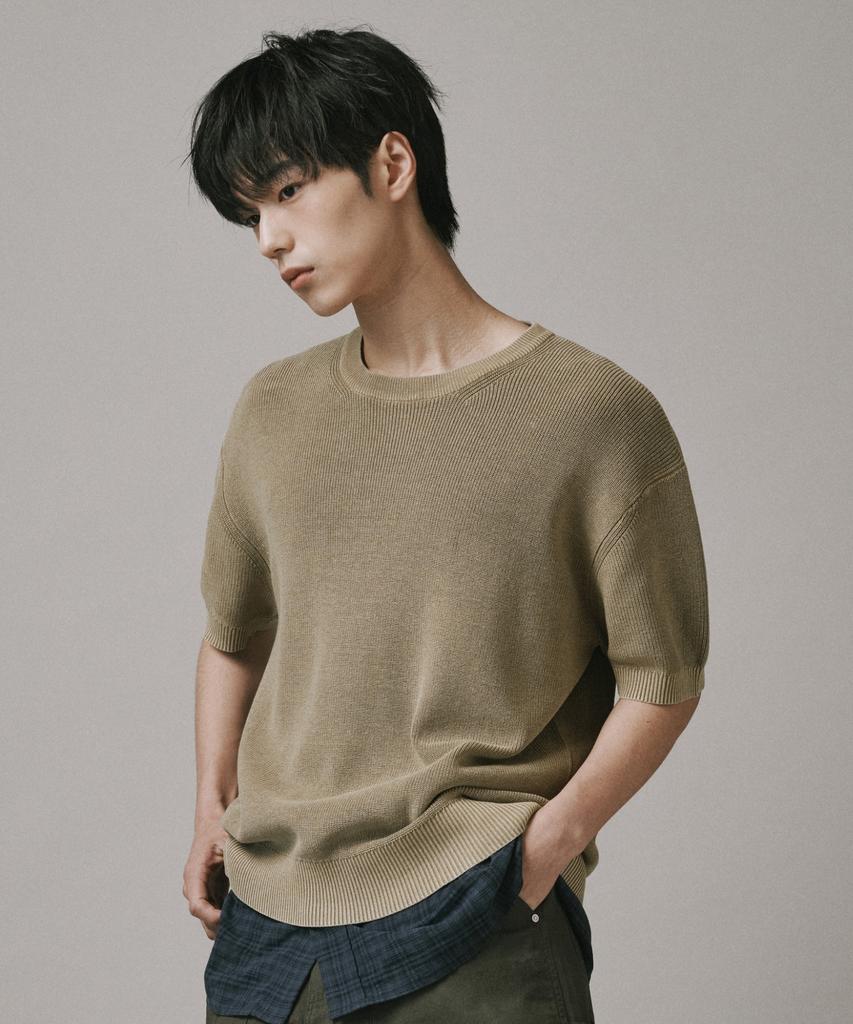 Beodeonteu Pigment Washed Round Neck Knit [Beige]