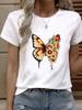 (Asian Size) Tee Top Women Fashion Female Clothing T Shirt Woman Print  Butterfly Floral Trend 90s Short Sleeve Graphic T-shirts