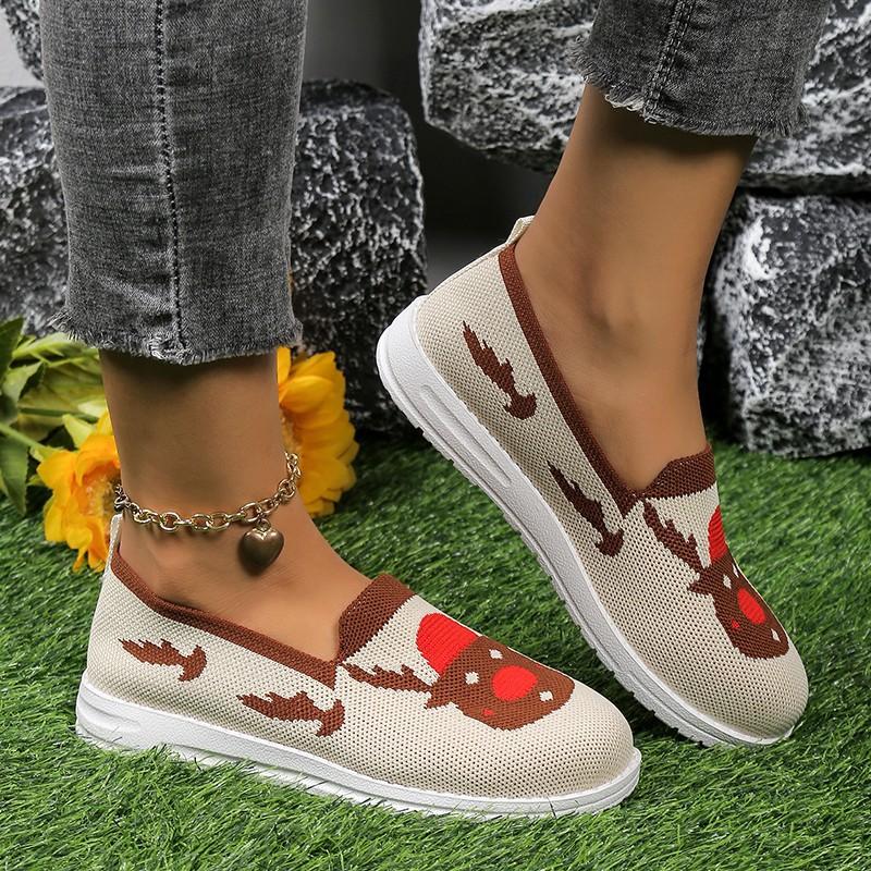 European and American Mesh Flat Sole Color Matching Single Shoe 2024 New Christmas Element Color Matching Set Foot Board Shoes