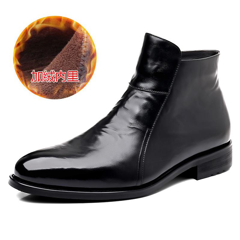 Head layer cowhide autumn winter men's Chelsea boots versatile genuine leather high top leather shoes men's British plus velvet