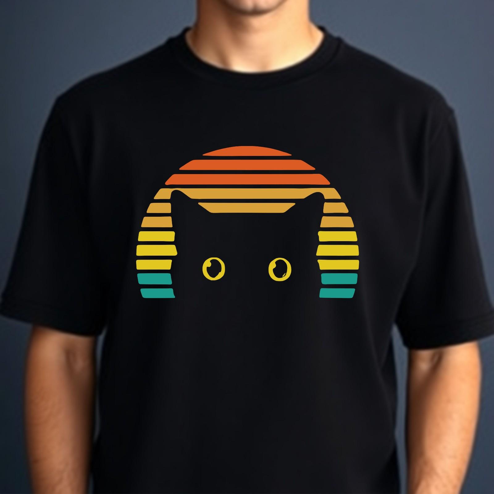 Punch Cat Lovers T-shirt Funny Kitten Retro Sunset Graphic Top Gift Unisex Tee XXL
