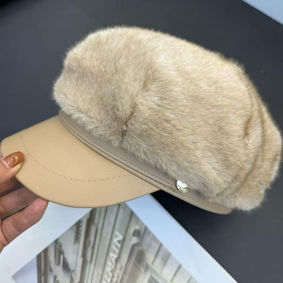 Autumn and Winter Rabbit Fur Cap New Warm Temperament Versatile Painter Beret