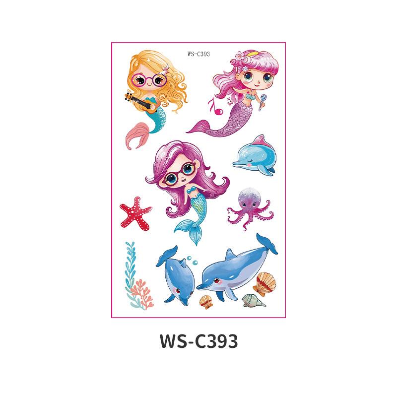 Children's Cartoon Mermaid Tattoo Sticker Pink Princess Waterproof Cute Fun Disposable Bonus Sticker