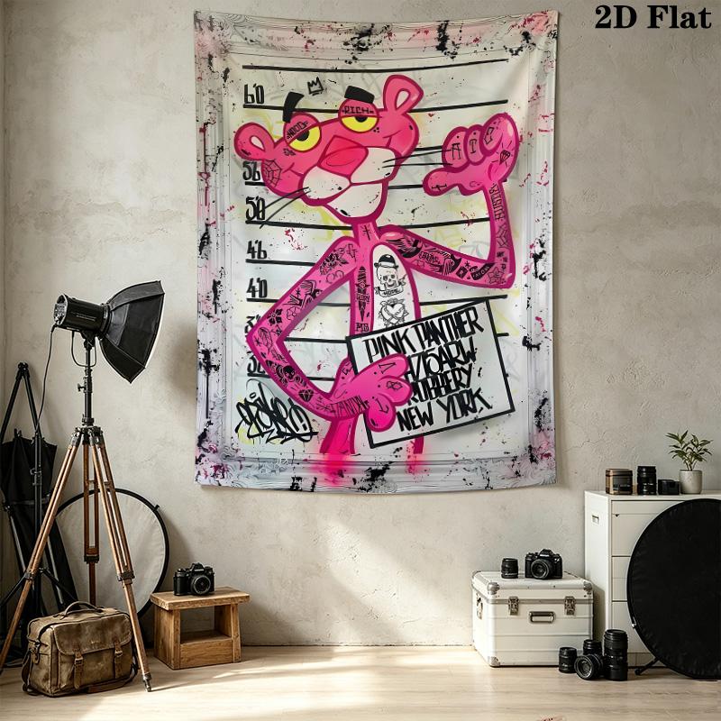 Pink Panther Wall Tapestry Aesthetic Wall Hanging Printed Fabric Blanket Decorative Tapestries For Bedroom Living Room Home Decor