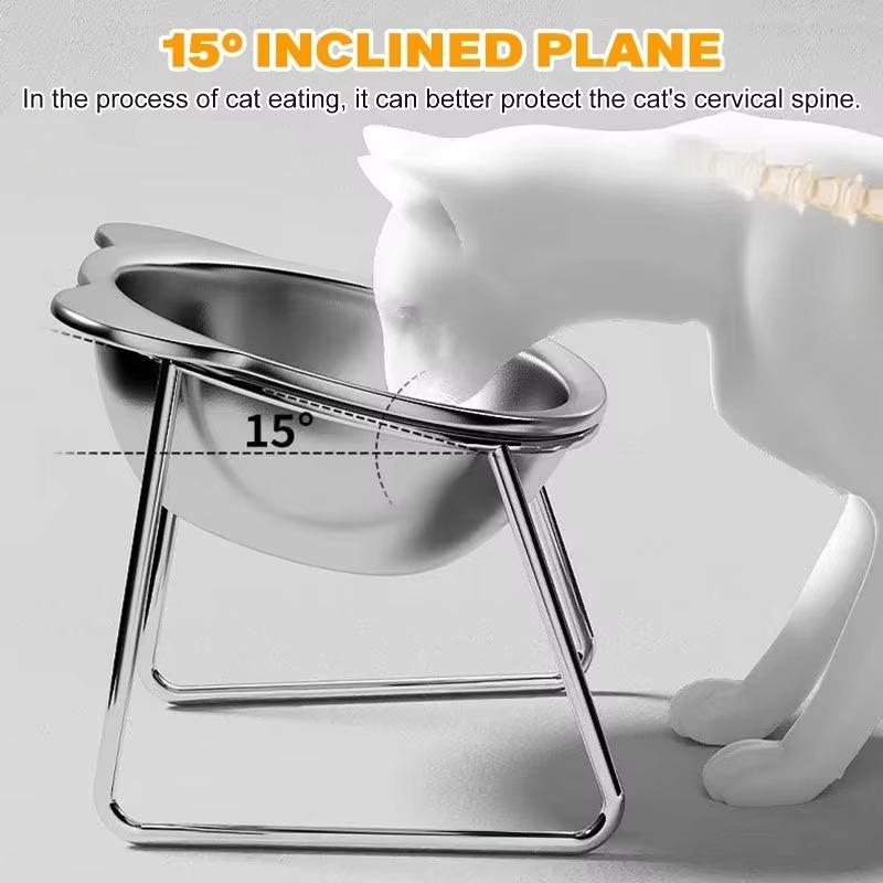 1 Set Slanted Anti Cervical Spondylosis Food Water Feeder Stainless Steel Pet Bowl For Cats And Dogs Eating Feeding