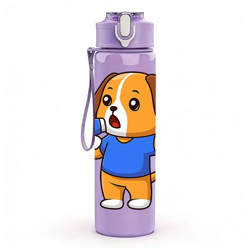 1PC Blue Puppy Dog Cartoon 750ml Color Plastic Sports Water Bottle Leakproof Flip Straw Lid Suitable for Sports Office Home Use