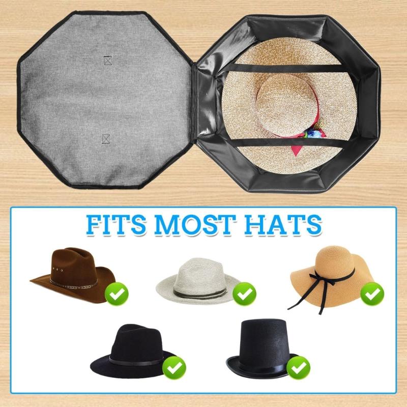 Polyester Caps Holder with Zippered Lid Foldable Hat Organizer For Baseball Caps Bucket Hats Travel Storage Accessories