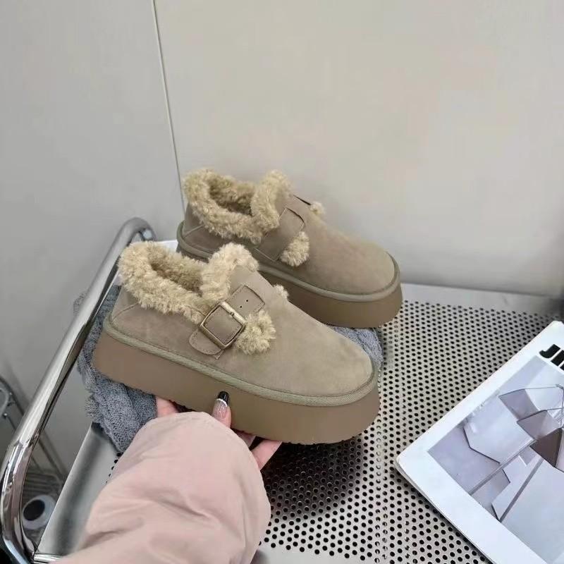 Thick Soled Plush Women's Snow Boots with Plush Insulation for Winter Thick and Wear-resistant Buckle Solid Color Ankle Boots