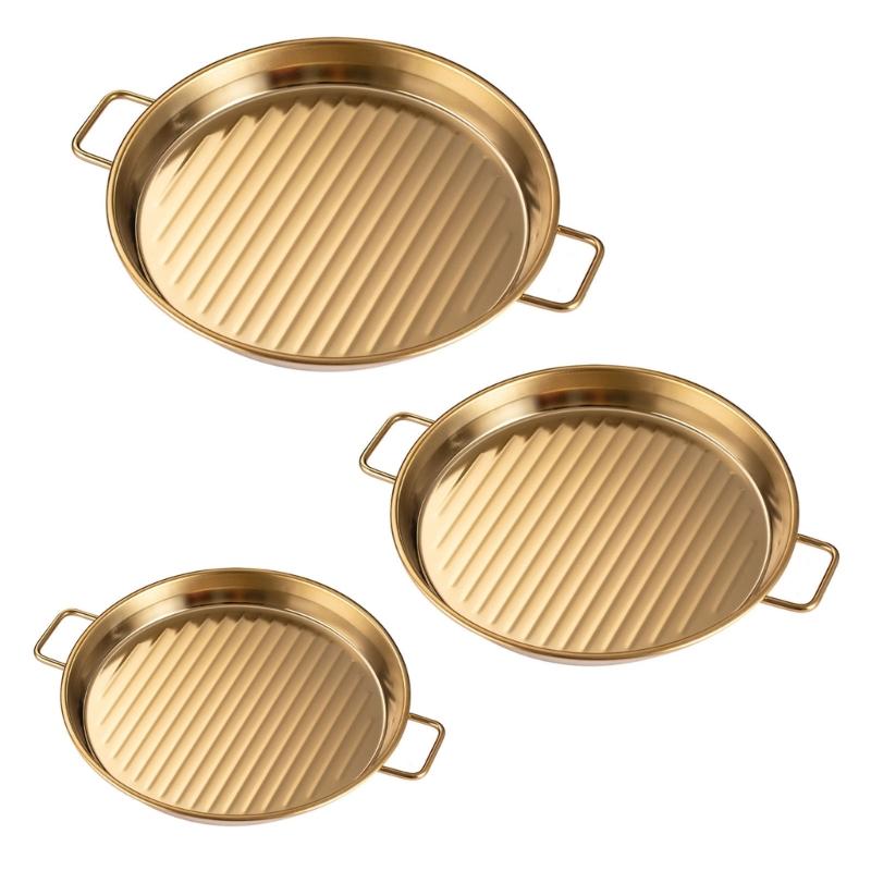 Pack Of 3 Rustproof Metal Snacks Plate Snacks Serving Dishes Stainless Steel Tray with Handle for Gatherings Event